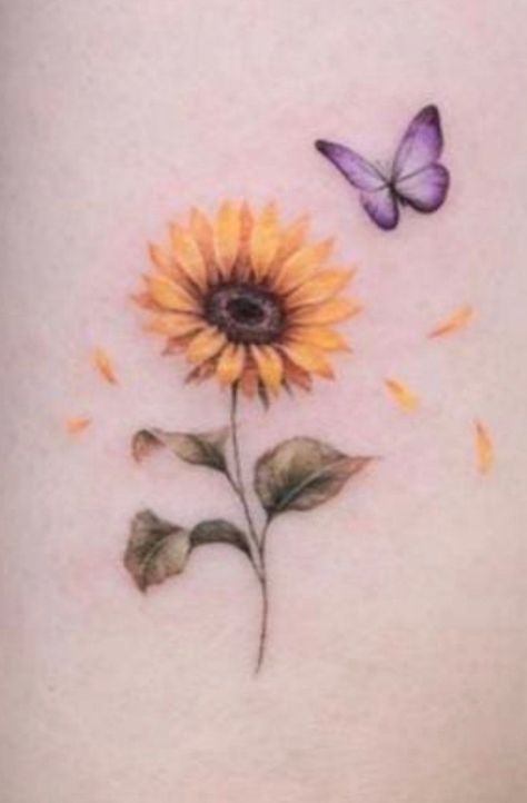 Pink Sunflower Tattoo, Chloe Tattoo, Sunflower Things, Watercolor Sunflower Tattoo, Moms Tattoo, Sunflower Tattoo Meaning, Purple Flower Tattoos, Sunflower Tattoo Shoulder, Sisters Tattoo