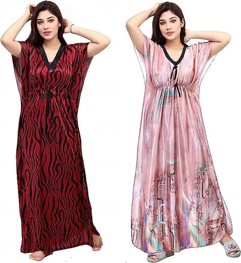 SATIN REGULAR NIGHTY Lenght : Full Length, Sizes : Free Size ( Fit upto XL) NIGHTY, NIGHTDRESS, WOMENS LONG NIGHTY, SATIN NIGHTY We try to give softest cloth available for nighty with reasonable amount and perfect description of nighty Material: Cotton Material Composition: 100% Silk Care Instructions: Machine Wash Kaftan Nighty, Nighty Design, Nighty For Women, Silk Nighty, Satin Nighty, Printed Kurti Designs, Mens Half Sleeve, Maxi Kaftan, Daytime Dresses