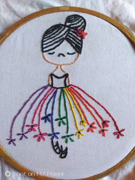 Simple Doll motif for beginners in embroidery Chain Stitch Embroidery Design, Twisted Chain Stitch, Simple Doll, Stitch Embroidery Design, Patterns Flowers, Twisted Chain, Chain Stitch Embroidery, Simple Chain, Hand Embroidery Patterns Flowers