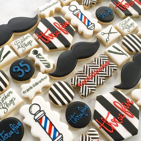 Happy Birthday Cookie, Royal Iced Cookies, Barber Shop Decor, Man Cookies, Cutout Sugar Cookies, Cookie Gifts, Iced Cookies, Cut Out Cookies, Graduation Cakes