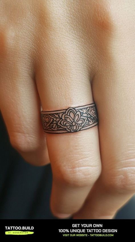 Tattoo Rings Wedding For Women, Ring Tattoo For Men, Girly Hand Tattoos, Tattoo Klein, Seal Tattoo, Ring Tattoo Designs, Wedding Band Tattoo, Pretty Flower Tattoos, Ring Tattoo