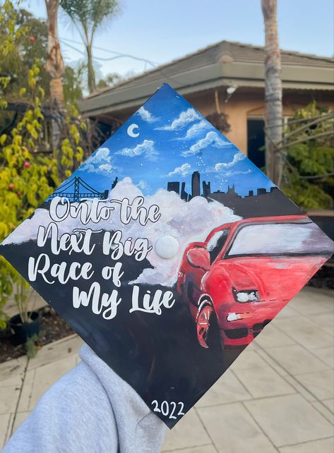 Car Graduation Cap, Senior Year Graduation, Grad Cap Design, Graduation Cap Decoration Diy, Hat Inspiration, Grad Cap Designs, Graduation Cap Designs, Graduation Cap Decoration, Cap Decorations