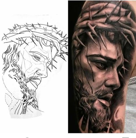 Jesus Tattoo Stencil, Jesus Tattoo On Arm, Guardian Angel Tattoo Designs, Punisher Artwork, Jesus Tattoo Design, Lion Art Tattoo, Card Tattoo Designs, Gangsta Tattoos, Polynesian Tattoo Designs