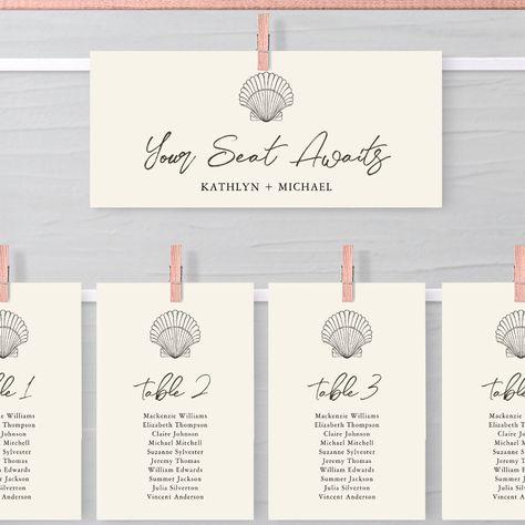 Seashell Table, Wedding Table Seating Chart, Beach Wedding Invitation, Wedding Boards, Table Seating Chart, Wedding Table Seating, Cricut Wedding, Wedding Name, Wedding 2024