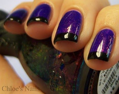 Purple nails with black tips Black And Purple Nails, Chloe Nails, Nails With Black, Purple Manicure, Dark Purple Nails, Pretty Manicures, Purple Tips, Nails Purple, Purple Nail Designs