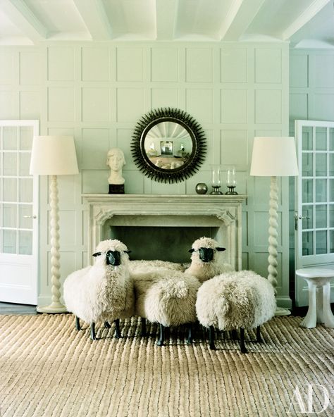 Reed Krakoff, Wood Floor Lamp, Hamptons House, Family Room Design, Interior Design Companies, Architectural Digest, Beautiful Interiors, The Hamptons, Sheep