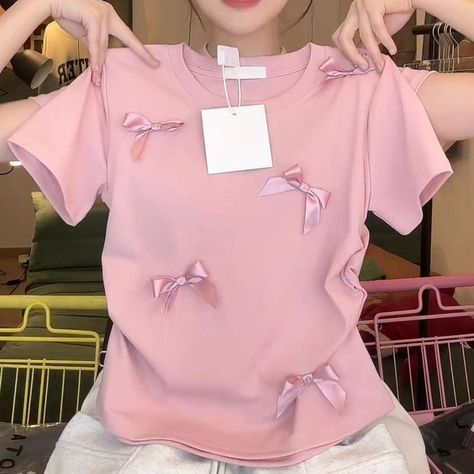 Women's T-shirt Short Sleeve T-Shirts Patchwork Casual Preppy Style Solid Color Bow Knot Summer Tshirts Women, Casual Cotton Top, Solid Tank Tops, Country Dresses, Collars For Women, Japanese Outfits, Elegant Shirt, Solid Clothes, Cropped Style