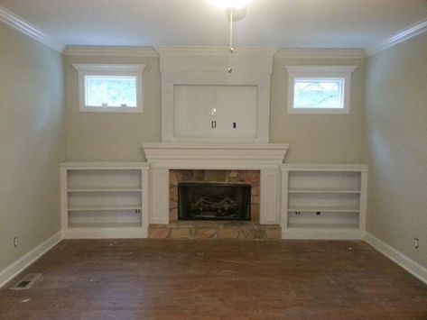 Need Help ASAP with built in around fireplace Short Built Ins Around Fireplace, Built Ins That Stick Out Past Fireplace, Faux Built Ins Around Fireplace, Built In Next To Fireplace One Side, Fireplace Tv Wall Built Ins, Fireplace With Cabinets, Bookshelves Fireplace, Shelves Around Fireplace, Bookshelves Around Fireplace