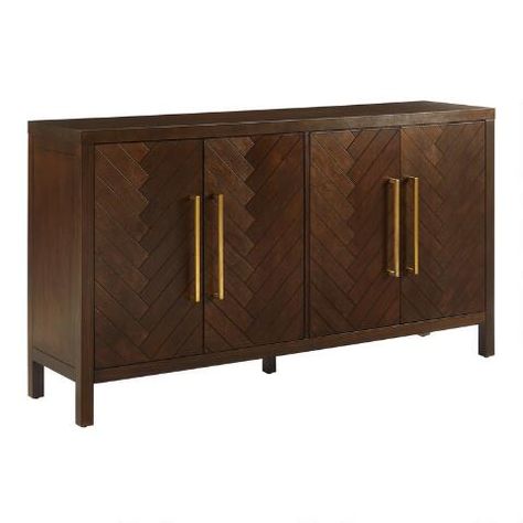 Large Darcy Dark Brown Herringbone Wood Storage Cabinet | World Market Modern Wood Sideboard, Mid Century Modern Sideboard, Herringbone Wood, Large Storage Cabinets, Traditional Dining, Wood Storage Cabinets, Traditional Dining Room, Value City Furniture, Multipurpose Room