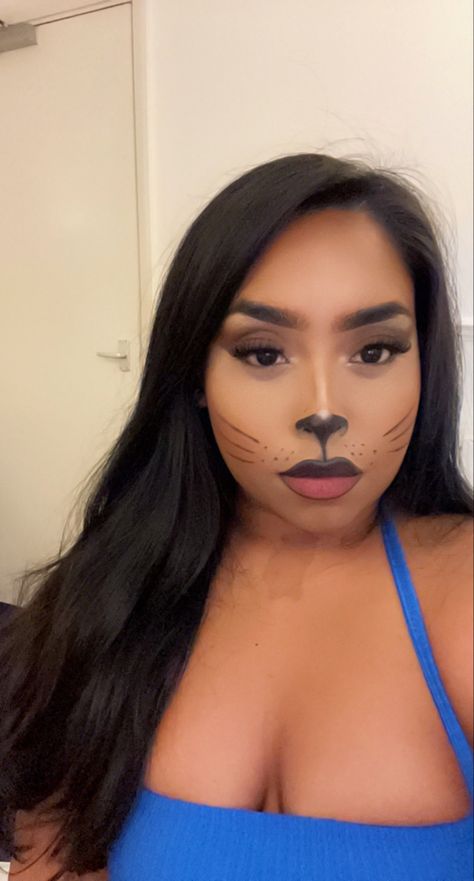 Cat Makeup Black Women, Kitten Halloween Costume For Women, Black Cat Makeup Halloween Pretty, Cat And The Hat Makeup, Cat Costume Black Women, Halloween Cop Makeup, Simple Makeup Looks Halloween, Fox Makeup Looks Halloween, Black Cat Costume For Women Makeup