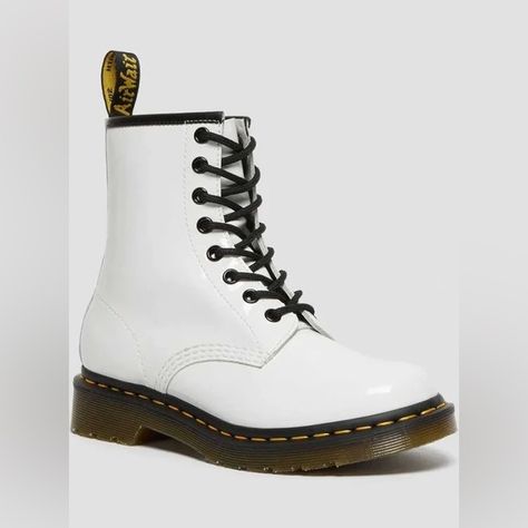 Dr. Martens air wair 1460 women’s white boots White Lace Up Boots, White Dr Martens, White Doc Martens, Doc Marten Boot, Dr Martens White, Patent Leather Boots, Black Combat Boots, Dr Martens Boots, Chelsea Boots Women