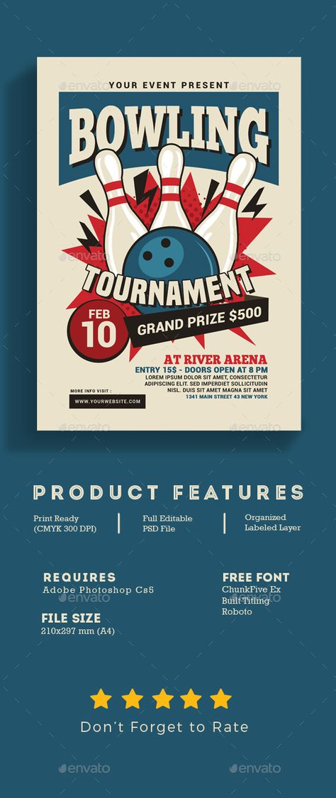 Bowling Tournament Flyer Sports Day Invitation, Bowling Alley Party, Event Poster Inspiration, Bowling Tournament, Fundraiser Flyer, Bowling Games, Illustrator Design Tutorial, Poster Inspiration, Bowling Party