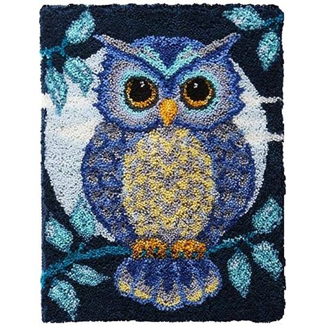 Hook Rug Kits, Hook Rugs, Latch Hook Rug, Latch Hook Rug Kits, Whimsical Owl, Hook Rug, Blue Owl, Latch Hook Rugs, Tapestry Kits