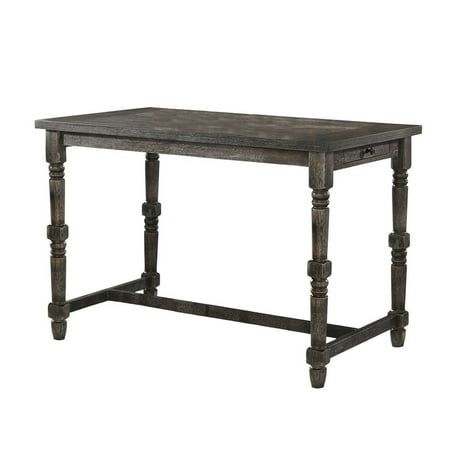 Design your next dining or kitchen space with this counter height table as the centerpiece. This table features a weathered grey wood grain finish. The table will comfortably accommodate 4 adults. Features : Includes: 1 table Materials: Manufactured wood Gray finish Smooth wood grain design Specifications : Table Dimensions : 37"H x 55"W x 32"D Drawer Dimensions : 2"H x 13.5"W x 12.5"D Product Weight : 104 lbs Assembly Required : Yes Color: Multicolor. Basement Furniture, Side Drawers, Stone Farmhouse, Counter Height Dining Table, Trestle Dining Tables, Counter Height Table, Wood Counter, Table Wood, Solid Wood Dining Table