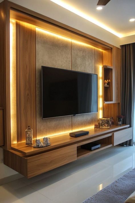 LCD screen panel ideas Small Tv Unit Design Modern Living, Small Bedroom Tv, Bedroom Tv Unit Design, Tv Stand Decor Living Room, Tv Unit Ideas, Tv Unit Designs, Luxury On A Budget, Small Tv Unit, Lcd Panel Design