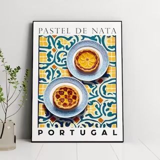 ModusPrintsDesigns - Etsy Turkey Portuguese Illustration, Kitchen Artwork Ideas, Portuguese Tart, Portuguese Pastry, Portugal Illustration, Portuguese Kitchen, Portugal Print, Portuguese Tarts, Portugal Poster