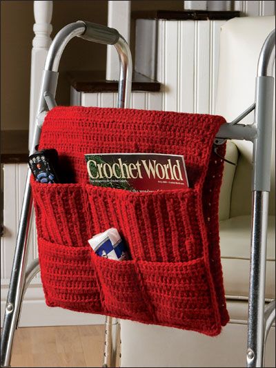 This could make a great service project for a nursing home or assisted living center...LOVE this idea! Walker Caddy, Crochet Organizer, Walker Bag, Crochet World, Crochet For Home, Crochet Basket, Crochet Purses, Crochet Home, Love Crochet