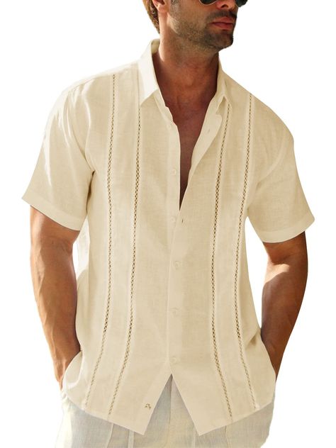 PRICES MAY VARY. Easy Fit – This mexican guayabera shirt is designed to have a loose, relaxed fit while still looking great. Linen cotton fabric keeps things light and breathable. Classic Design – Short sleeve, button down, v neck, spread collar, slim fit, lightweight, summer beach shirt. We stayed true to the traditional guayabera look with pleating down the front, breathable detailing. THE MEXICAN GUAYABERA, AKA THE WEDDING SHIRT incorporates breathable design down the two sides of the shirt, Cuban Wedding, Cuban Guayabera, Mens Casual Suits, Cuban Shirts, Camp Shirts, Wedding Shirt, Mens Turtleneck, Guayabera Shirt, Turtleneck T Shirt