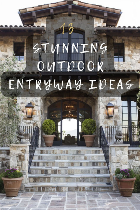 Transform your front entrance with these 13 creative outdoor entryway ideas. Click to explore ways to make your home inviting and stylish. 🌿🏡 #HomeDecor #OutdoorLiving #EntrywayDesign #CurbAppeal #GardenIdeas Covered Front Entryway Ideas Exterior, Front Door Exterior Entrance Ideas, Outdoor Entrance Ideas, Front House Design Entrance, Rustic Front Doors, Front Entryway Ideas Exterior, Outdoor Entryway Ideas, Landscaping Entryway, Exterior Entryway Ideas