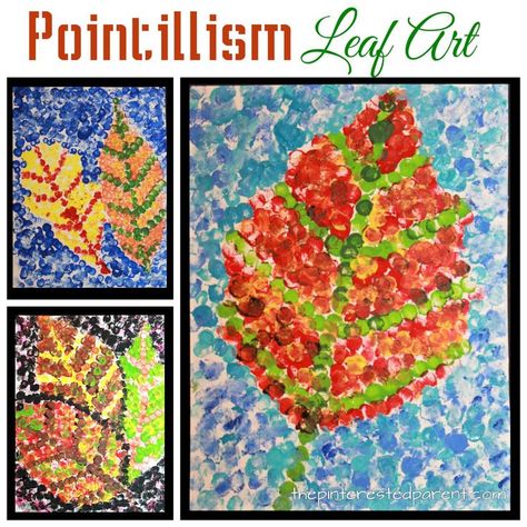 Pointillism fall leaf art inspired by Seurat. Impressionism and painting for kids Fall Leaf Art, September Art, Autumn Leaves Art, 2nd Grade Art, Fall Art Projects, 4th Grade Art, 3rd Grade Art, Ecole Art, Elementary Art Projects