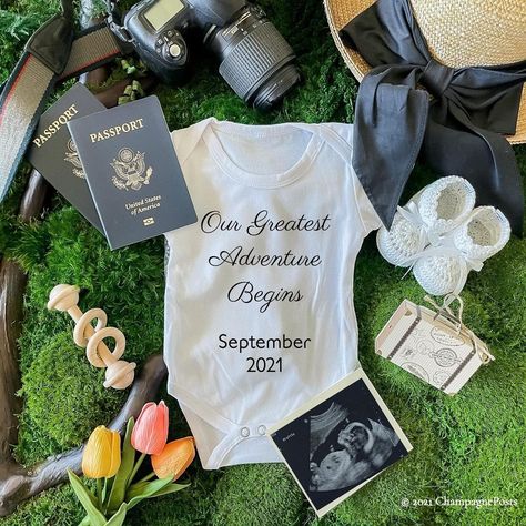 Modern, bright travel pregnancy announcement Canadian Passport, Cute Pregnancy Announcement, Baby Announcement Pictures, Canadian Travel, Australian Travel, Pregnancy Announcements, Baby Reveal, Square Photos, Travel Themes