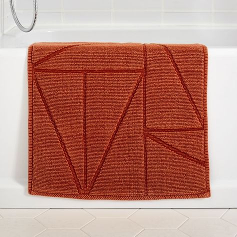 Organic Triangle Sculpted Bath Mat | West Elm West Elm Kitchen, Striped Shower Curtains, Dining Room Light Fixtures, Cotton Bath Mats, Leather Pillow, Bath Linens, Bath Mat Rug, Geometric Lines, Pink Stone