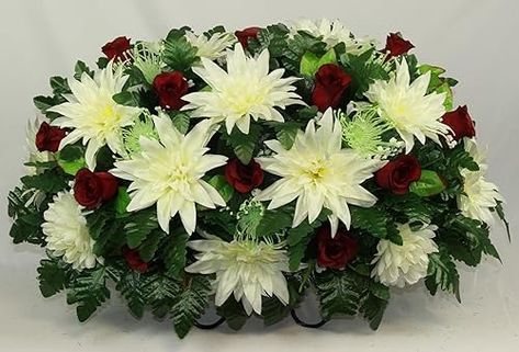 Amazon.com: XL Handmade Spring Mixture Cemetery Flower Headstone Saddle Arrangement-Grave Decoration-Memorial Artificial Flower Arrangement : Home & Kitchen