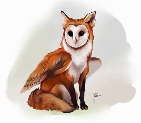 "Barx" by Vesna Karlovšek Owl Hybrid, Fox Hybrid, Hybrid Creatures, Hybrid Art, Paintings And Drawings, Image Painting, Drawing Images, Barn Owl, Personal Project