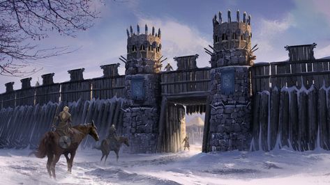 Wooden Fortress, Viking Village, Asoiaf Art, Castle Art, Location Inspiration, Karten Design, Fantasy City, Fantasy Castle, Fantasy Setting