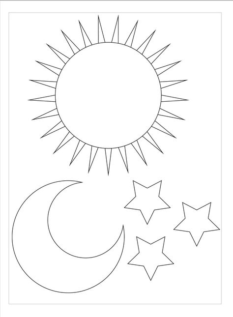 Sun And Moon Template, God Made Sun Moon And Stars Craft, Moon Template Free Printable, Moon And Stars Coloring Pages, Sun And Moon Coloring Pages, Stellar Vbs, Sun Coloring Pages, Bedtime Songs, Pictures Of The Sun