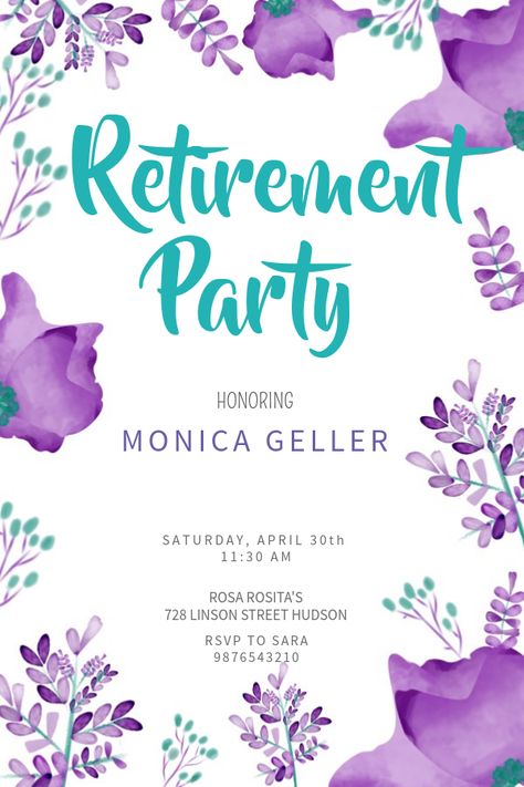 Floral retirement party poster template. Click to customize. Retirement Invitation Template, Retirement Invitation, Free Psd Flyer Templates, Poster Template Free, Retirement Invitations, Retirement Party Invitations, Online Poster, Invitation Flyer, Promotional Flyers