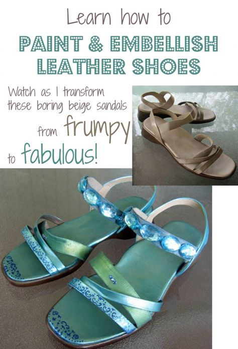 Freshen your wardrobe for spring with this easy crafts project. Painting leather shoes, boots or sandals the right way with acrylic fabric paint lets you turn old or inexpensive pairs into fashionable custom footwear in whatever colors you like. You can even embellish them with rhinestones, faux gems, sequins and other trim if you like a little bling! Paint Leather Shoes, Painting Leather Shoes, How To Paint Leather, Upcycle Shoes, Ruined Clothes, Paint Leather, Fashion Makeover, Diy Sandals, Beige Sandals