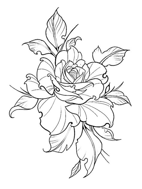 Feminine Linework Tattoo, Poppy Bouquet Drawing, Tattoo Background Filler Shading, Tattoo Stencils Outline, Rose Outline Tattoo, Rose Tattoo On Hip, Sketch Rose, Rose Tattoo Stencil, Neo Tattoo