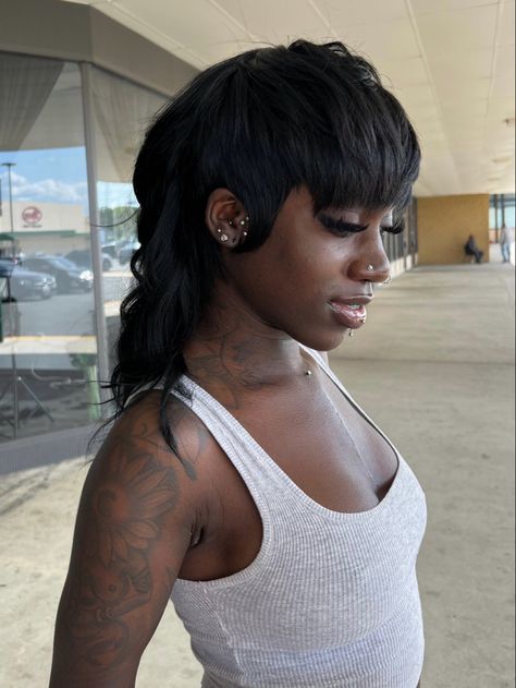 Long Mullet Black Women, Braided Mullet, Mullet Braids, 90s Mullet, Hairstyle Black Hair, Braided Half Up Half Down Hair, Curly To Straight Hair, Curly To Straight, Silk Press Hair