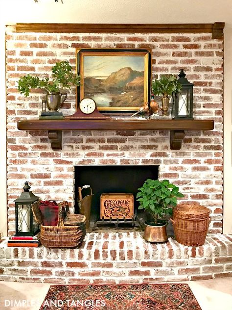 How to Mortar Wash a Brick Fireplace  ||  Brick Fireplace Makeover  ||  Mortar Wash Tutorial  ||  Dimples and Tangles White Wash Brick Fireplace, Red Brick Fireplaces, Fireplace Redo, Painted Brick Fireplaces, Fireplace Update, Brick Fireplace Makeover, White Wash Brick, Brick Exterior House, Fireplace Remodel