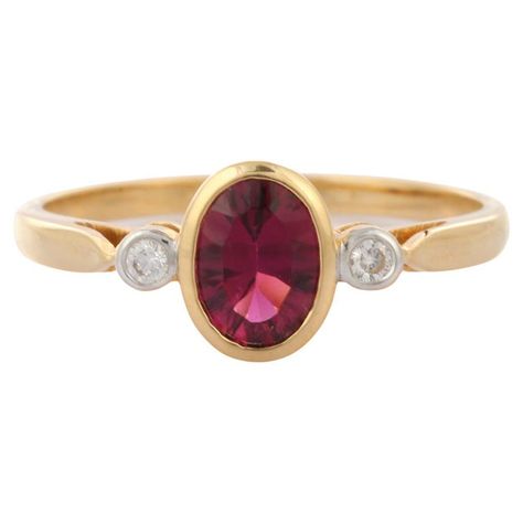 Three Stone Tourmaline Ring with Diamond in 18K Solid Yellow Gold | See more rare vintage More Rings at https://www.1stdibs.com/jewelry/rings/more-rings Moonstone Diamond Ring, Engagement Story, October Birthstone Rings, Deeper Meaning, Mother Daughter Gifts, Pink Tourmaline Ring, Gold Gemstone Ring, Three Stone Diamond, Bff Gifts