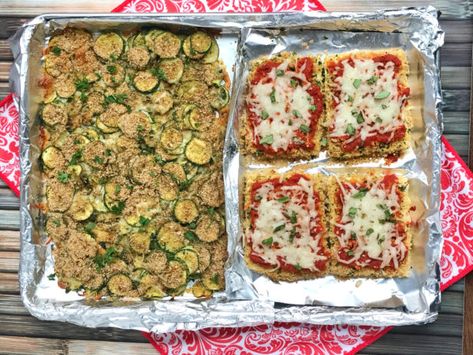 Sheet Pan Tofu and Zucchini Parmesan - Nutrition Starring YOU Pan Tofu, Vegetarian Sheet Pan, Zucchini Gratin, Seasoned Bread, Zucchini Parmesan, Vegetarian Main Dish, Bariatric Meals, Parmesan Recipe, Bariatric Friendly Recipes