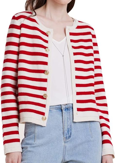 Summer To Autumn, To Autumn, Fitted Cardigan, Pocket Cardigan, Striped Cardigan, On Repeat, Red And White Stripes, Gold Buttons, Bold Fashion