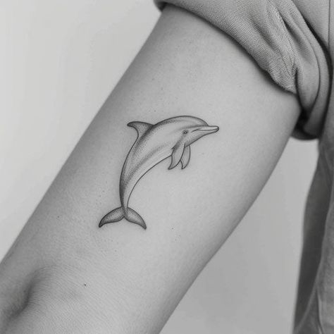 Dolphin Tattoo Design Pack Dolphin Arm Tattoo, Dainty Dolphin Tattoo, Fine Line Dolphin Tattoo, Minimalist Dolphin Tattoo, Simple Dolphin Tattoo, Small Dolphin Tattoo, Dolphin Tattoo Ideas, Tattoo Dolphin, Ocean Animal Tattoos