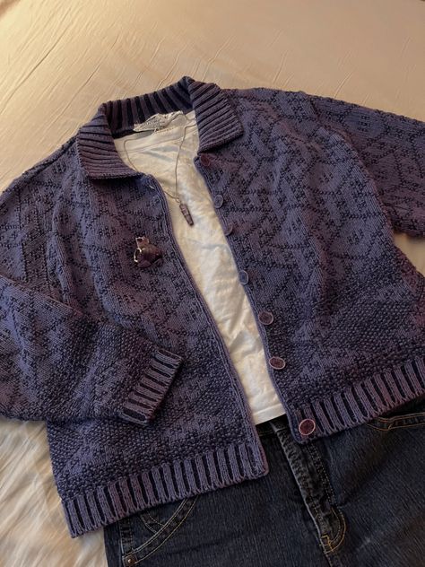 Purple Sweater Aesthetic, Purple Dark Academia Outfit Men, Purple And Grey Outfit, Purple Grunge Outfits Men, Purple Sweater Outfit Aesthetic, Layered Shirt Outfit, Soft Alternative Fashion, Purple Fits Aesthetic Men, Purple Grunge Outfits