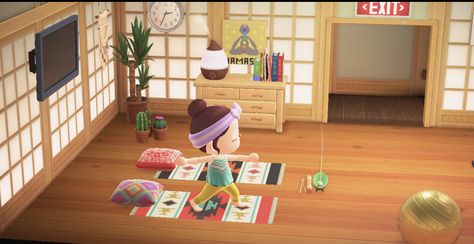 Acnh Yoga Studio, Animal Crossing Yoga Studio, Acnh Yoga, Acnh Rooms, Animal Crossing Music, Ac Ideas, Yoga Ideas, Yoga Studio Design, Pilates Studio