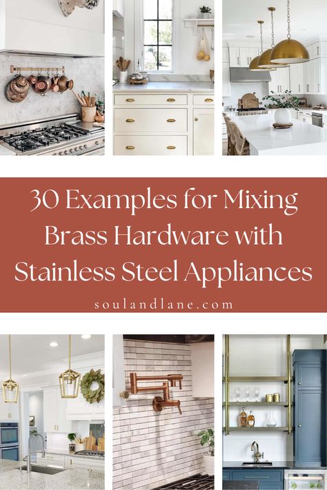 Unlock the secrets to achieving a breathtaking balance between rustic charm and contemporary appeal with this inspiring collection of examples showcasing the art of integrating brass hardware with stainless steel appliances. Immerse yourself in a world where vintage meets modern, and witness how this intriguing fusion unleashes a sense of style that captivates the senses. Delve into a treasure trove of ideas that introduces a touch of warmth and character into your kitchen or living space. Let t Kitchen Mixed Metals Stainless Steel, Gold Hardware With Stainless Appliances, Gold Kitchen Hardware With Stainless Steel Appliances, Gold And Stainless Steel Kitchen, Kitchen With Brass Accents, Gold Kitchen Hardware, Brass Kitchen Hardware, Stainless Steel Gas Stove, Stainless Dishwasher