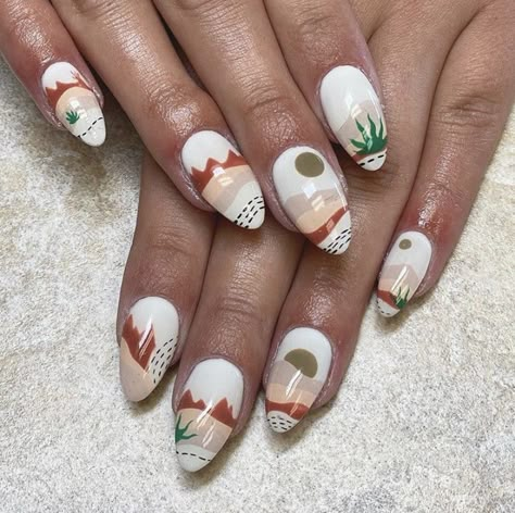 Southwestern Nail Art, Southwest Nail Art, Desert Sunset Nails, Southwest Nails Design, Arizona Inspired Nails, Agave Nails, Arizona Themed Nails, Nails For Arizona Trip, Desert Inspired Nails