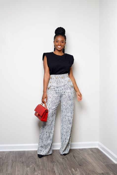 Palazzo Pants Outfit Black Women, Vintage Outfits Classy Casual, Elegant Summer Pleated Pants, Glamorous High-waisted Pants For Summer, Fitted Summer Brunch Pants, Chruch Girl Outfits Black Women, Look Zara, Cute Professional Outfits, Fashionable Work Outfit