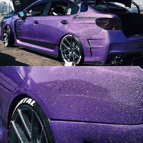 Repost via Instagram: We love this Diamond Series Wrap installation @mixxedautodesign did for @mad_sti! What is your favorite Diamond Series Film? #SWF #AveryDennison #carwrap #carporn #wrapped #carwrap #stagecoach #coachella #vinyl #glitter #sparkle #purplecar by wrapfolio Glitter Wrapped Car, Sparkly Car Interior, Smart Car Accessories, Diamond Car, Car Paint Colors, Glitter Car, Purple Car, Vinyl Wrap Car, Cool Car Accessories