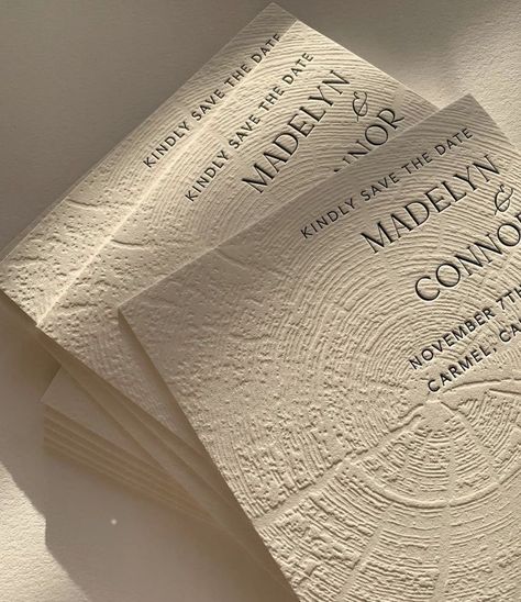 Swell Press, Emboss Printing, Blind Emboss, Card Inspo, Tree Ring, Letterpress Invitations, Save The Date Photos, Letterpress Cards, Menu Card