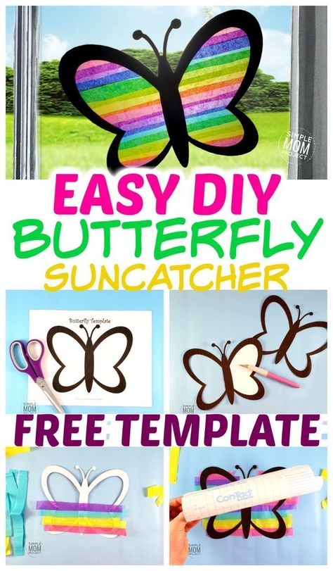 Sun Catcher Craft, Butterfly Suncatcher, Diy Frühling, Vibrant Butterfly, Black Glue, Spring Butterfly, Stained Glass Effect, Art Projects For Adults, Suncatcher Craft