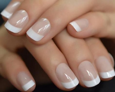 Pale Blush French Tip Acrylic Short Natural Round Press Ons (24 Count).  Glue/Adhesive Sold Separately. ~Full Coverage  ~Press Ons Full Nail Tips, French Nail Tips, White French Nails, Short Fake Nails, Nagel Tips, Manicure Tips, Fake Nails With Glue, French Nail, Nailed It