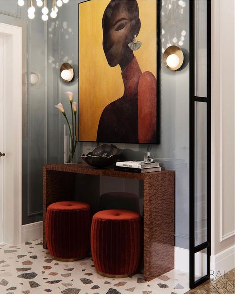 Luxe Interiors, Residential Interior Design, Contemporary Interior Design, World Of Interiors, Bathroom Art, Art Deco Interior, Apartment Interior Design, Hallway Decorating, Apartment Interior