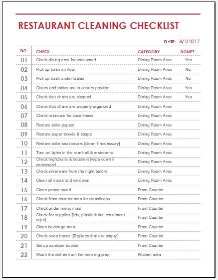 Download | Free Excel Templates Restaurant Cleaning Checklist, Kitchen Cleaning Checklist, Restaurant Business Plan, Cleaning Schedule Templates, Starting A Restaurant, Restaurant Cleaning, Cleaning Checklist Template, Restaurant Dining Room, Time Apart